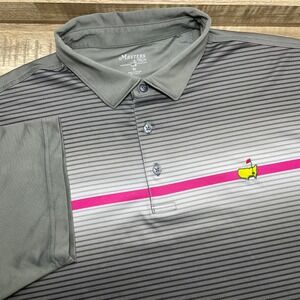 Masters Tech Golf Polo Shirt Gray White Pink Stripe Augusta National Logo Men XL